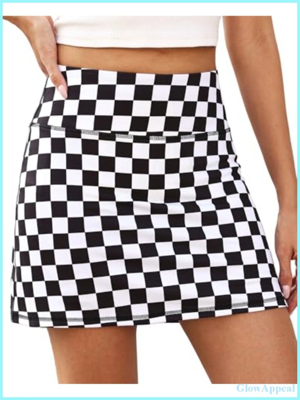 High Waisted Checkered Athletic Skort with Built-in Shorts & Pockets for Tennis